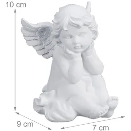 Relaxdays Grabengel 2er Set, wetterfest, frostsicher, HxBxT: 10 x 7 x 9 cm, Grabschmuck, Schutzengel, Polyresin, weiß