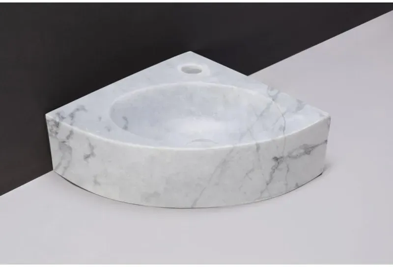 Forzalaqua Stein Waschbecken, TURINO CARRARA POLIERT 30X30X10CM mit Hahnloch