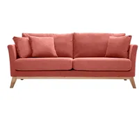 Skandinavisches Sofa aus terracottafarbenem Stoff mit Samteffekt, abnehmbarem Bezug und hellem Holz 3-Sitzer OSLO