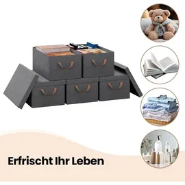 Woltu 6er Set Aufbewahrungsboxen mit Deckel, mit Griffen, faltbar, Grau, 27L(48x29x20 cm