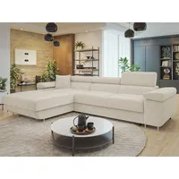 MIRJAN24 Ecksofa Torezio Mini Cord, mit Bettkasten und Schlaffunktion, Einstellbare Kopfstützen, 280x170x70-90 cm beige