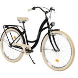 MILORD. 28 Zoll 3-Gang, schwarz und Creme, Komfort Fahrrad mit Rückenträger, Hollandrad, Damenfahrrad, Citybike, Cityrad, Retro, Vintage