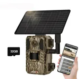 4G LTE Solar Wildkamera, 4MP 15fps Solar Wildtierkamera mit Handyübertragung App,PIR Bewegungsmelder, 90°Erfassungs Winkel Bewegungsmelder IP66 Wasserdicht für Wildtierbeobachtung (Wildkamera+32G)