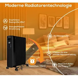 Tronitechnik Ölradiator TT OR 311 Schwarz 11 Rippen 2500W Drei Stufen WiFi