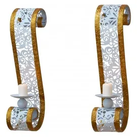moebel-direkt-online Wandkerzenhalter 2er-Set Metall Weiß/Goldfarben