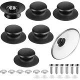 6 Stück Topfdeckel Griff, 4.2x6cm Deckelknauf Griffe, Topfdeckelgriff mit Schrauben, Hitzebeständig Topfdeckelknöpfe, Ersatzknöpfe für Topfdeckel, Topfgriff Schwarz, für Universal Topfdeckel