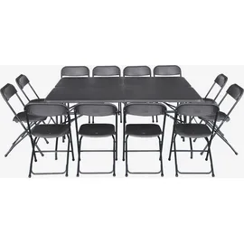 sweeek - 2er-Set Partytischen aus Kunststoff + 12 Stühle, zusammenklappbar - Dunkelgrau - Dunkelgrau/Weiß