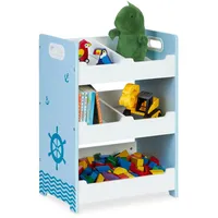 Relaxdays Kinderregal, HBT: 60 x 42,5 x 30 cm, 5 Fächer, MDF, Aufbewahrungsregal Kinderzimmer, Spielzeugregal, weiß/blau