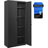 Songmics Aktenschrank, Mehrzweckschrank, Stahl-Aufbewahrungsschrank, 5 Ebenen, Doppeltüren, Schloss, Werkzeugschrank, verstellbare Ablagen, Garage, Büro, Wohnzimmer, schwarz OMC015B01