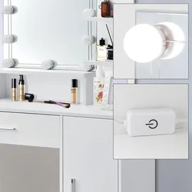 ML-Design Schminktisch Weiß mit Hocker, LED-Beleuchtung, Spiegel, Schublade, 3 Fächer, 90x38x137 cm, Kosmetiktisch aus MDF-Holz, Frisierkommode