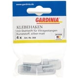 GARDINIA Klebehaken für Vitragestangen, 4 Stück, Mit Stahlstift, Selbstklebend, Höhe: 11 mm, Silber-matt