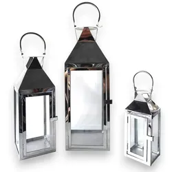 Laterne 3tlg. Glas Silber
