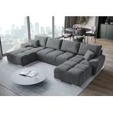 bromarkt Ecksofa NUBES Schlaffunktion Bettkasten U-Form, 372x184x85cm Grau, - Grau