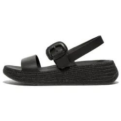Fitflop für Damen. HP6-001 F-mode Espadrille Schnalle Leder Sandalen schwarz (39), 1 bis 3 cm, Lässig