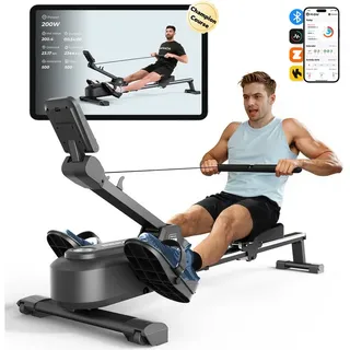 MERACH Rudergerät 2025 Neu Rudergerät für zuhause, 16-Stufigem Magnetisches Rudergerät (Hai-Aussehen, mit LCD-Monitor, extra leises Magnetbremssystem, mit Exklusiver Interaktiver APP und Spielen, Kinomap App-Kompatibel), Leicht zu Montieren, Geeignet für Ganzkörpertraining schwarz