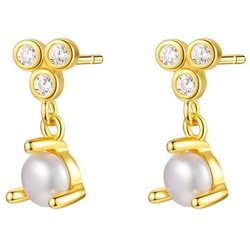 Hey Happiness Paar Ohrhänger 925 Silber Damen Ohrringe Perle hängend, 18K Gold, Perlen Ohrringe mit Zirkonia, Tropfen Ohrstecker, Brautschmuck goldfarben|silberfarben