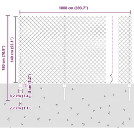 vidaXL Zaun mit Pfosten 1,4 x 10 m Silber/Stahl