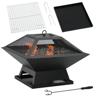 Outsunny Feuerschale mit Funkenschutz Grillrost Feuerkorb Feuerstelle für BBQ Schwarz