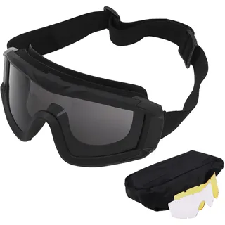 Tiardey Airsoft Goggles Outdoor Sports Schie?Brille UV-Schutz Anti Fog mit 3 Paar Ersatzgl?sern für Paintball Reiten Schie?en Jagd Radfahren-Schwarz