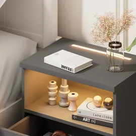 CASARIA Nachttisch 2er Set mit Schubladen Boxspringbett Schlafzimmer Wohnzimmer Beistelltisch Nachtschrank Anthrazit