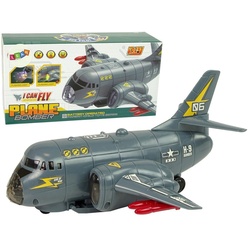 LEAN Toys Spielzeug-Flugzeug Transportflugzeug Sounds Bomber Armee Flugzeug Raketen Spielzeug Licht grau
