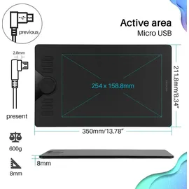 Huion HS610 5080 lpi, Grafiktablett Schwarz