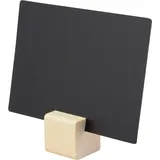 Securit Set mit 6 schwarzen DIN A7-Tafeln + Tafelhalter aus Holz + Flüssigkreidemarker - Würfelförmige Ständer - Für Cafés, Bars, Restaurants, Geschäfte, braun (teak)