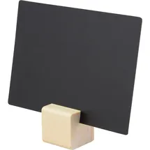 Securit Set mit 6 schwarzen DIN A7-Tafeln + Tafelhalter aus Holz + Flüssigkreidemarker - Würfelförmige Ständer - Für Cafés, Bars, Restaurants, Geschäfte, braun (teak)