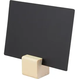 Securit Set mit 6 schwarzen DIN A7-Tafeln + Tafelhalter aus Holz + Flüssigkreidemarker - Würfelförmige Ständer - Für Cafés, Bars, Restaurants, Geschäfte, braun (teak)