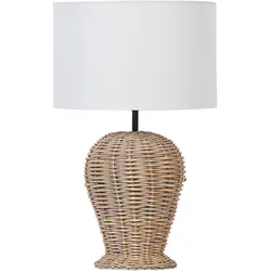 Tischlampe Rattan naturfarben / cremeweiß 49 cm Trommelform FURELOS