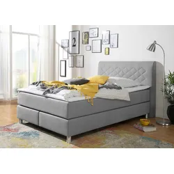 Boxspringbett INOSIGN "Parla", grau, L:218cm, 100% Polyester, Komplettbetten, Boxspringbett, incl. Topper, 4 Farben in 4 Breiten, 2 Härtegraden, 3 Matratzenarten
