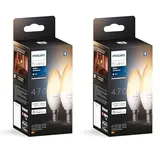 Philips Hue White Ambiance E14 LED Lampen 4er Pack (470 lm), dimmbare LED Leuchtmittel für das Hue Lichtsystem mit warm- bis kühlweißem Licht, smarte Lichtsteuerung über Sprache und App