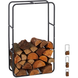 Relaxdays Kaminholzregal, Holzscheite Stapelhilfe, aus Stahl, innen und außen, Brennholzregal, HxB 100x60 cm, anthrazit