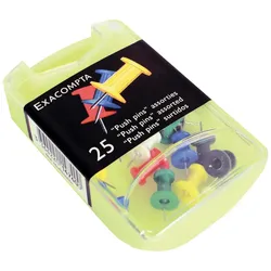 Exacompta 14920E 100x Blisterbox mit 25 Stück Pinnwandnadeln Papic, Ø10mm, Spitze 7mm - Farben sortiert