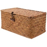 Aufbewahrungskorb mit Deckel, Rattan Korb, Geflochten Aufbewahrungskorb Seegras Aufbewahrungsbox Make-up-Organizer für Badezimmer Wohnzimmer Küche