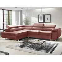 ML Furniture Ltd Avatar Velvet Ecksofa in L-Form 277 x 73 x 203 cm mit Schlaffunktion und Bettzeugbehälter - Schlafsofa mit Bettkasten - Eckcouch mit Stauraum - Rechts - Farbe: Monolith Rosa (MO63)