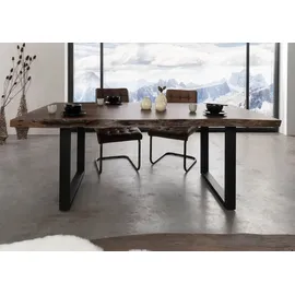 MASSIVMOEBEL24.DE Baumtisch Akazie 220x100x77 grau lackiert / U-Beine anthrazit matt FREEFORM 5 - Grau