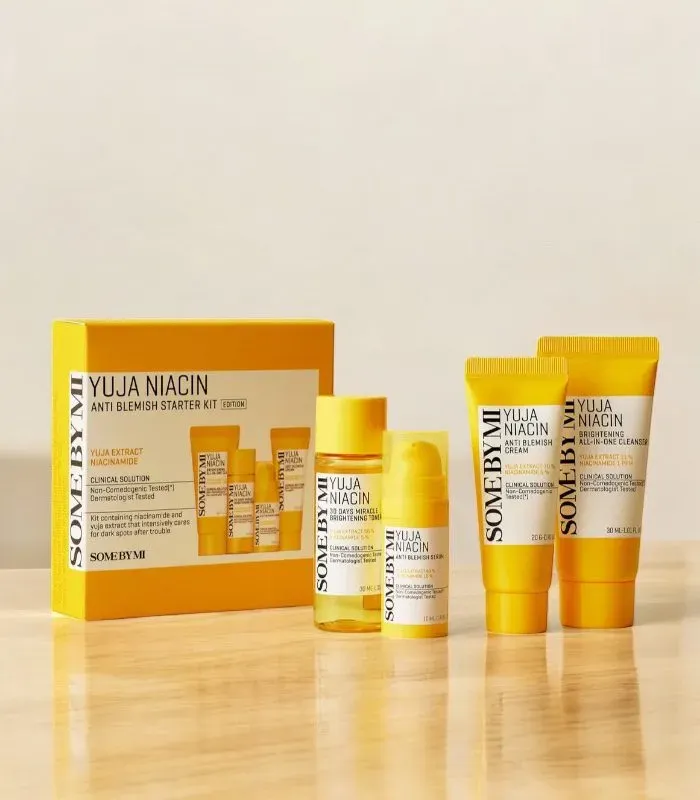 Some By Mi Yuja Niacin 30 Days Miracle Brightening Starter Kit – pflegendes Hautpflege Set - Reinigungsschaum 30 ml + Gesichtswasser 30 ml + Serum 10