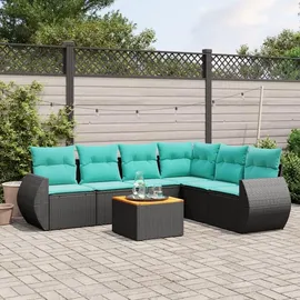 vidaXL 7-teiliges Gartensofa-Set mit Kissen, schwarzes Polyrattan - Schwarz