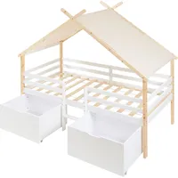 [en.casa] Hausbett Surnadal 90x200 cm Kiefernholz Weiß/Natur
