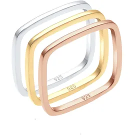 Elli Ring Geo Ring Set Viereck Statement Tri-Color in Silber
