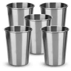 Intirilife 5x Stapelbare Edelstahl Becher in 170 ml - Camping Outdoor Metall Becher Tasse Glas Widerverwendbar ohne Plastik für Kinder geeignet