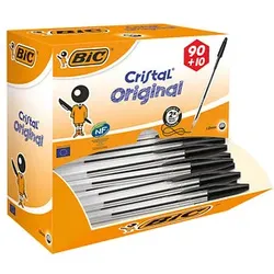 90 + 10 GRATIS: BIC Kugelschreiber Cristal® Medium transparent, Schreibfarbe: schwarz, 90 St. + GRATIS 10 St.