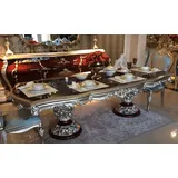 Casa Padrino Luxus Barock Esstisch Dunkelbraun / Silber - Hochwertiger handgefertigter Massivholz Esszimmertisch im Barockstil - Barock Esszimmer Möbel - Edel & Prunkvoll