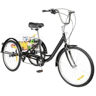 chennnls 26 Zoll 8-Gang Dreirad für Erwachsene, Dreiradfahrrad mit großem Korb, Verstellbarer Sitz Cruiser Trike Rennrad für Männer, Frauen, ältere Menschen(Schwarz Weiß)