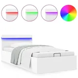 vidaXL Bett mit Bettkasten Hydraulisch LED Weiß Kunstleder 100x200 cm