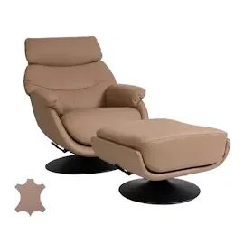 Mendler Relaxsessel mit Hocker HWC-K99, Fernsehsessel Sessel, Wippfunktion drehbar, Metall Echtleder/Kunstleder ~ taupe