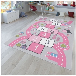 Kinderteppich Kinderteppich Spielteppich Für Kinderzimmer Straßen-Look Hüpfkästchen, TT Home, quadratisch, Höhe: 4 mm rosa quadratisch - 200 cm x 200 cm x 4 mm