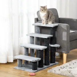 PawHut Katzentreppe 4-stufige Haustiertreppe Grau 60 x 40 x 64 cm