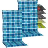 Beo Gartenstuhlauflagen Hochlehner 2er Set Barcelona | Made in EU nach Öko-Tex Standard | Hochlehner Auflagen waschbar | Atmungsaktive, UV-beständige Stuhlauflagen Hochlehner in Blau Kariert